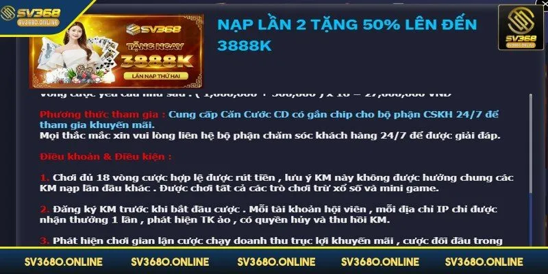 Khuyến mãi nạp lần 2 tại SV368 - Sự kiện tặng thưởng hấp dẫn 4 Cần nắm rõ điều kiện tham gia khuyến mãi nạp lần 2